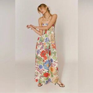 Free People Botanical Floral Satin Maxi Dress